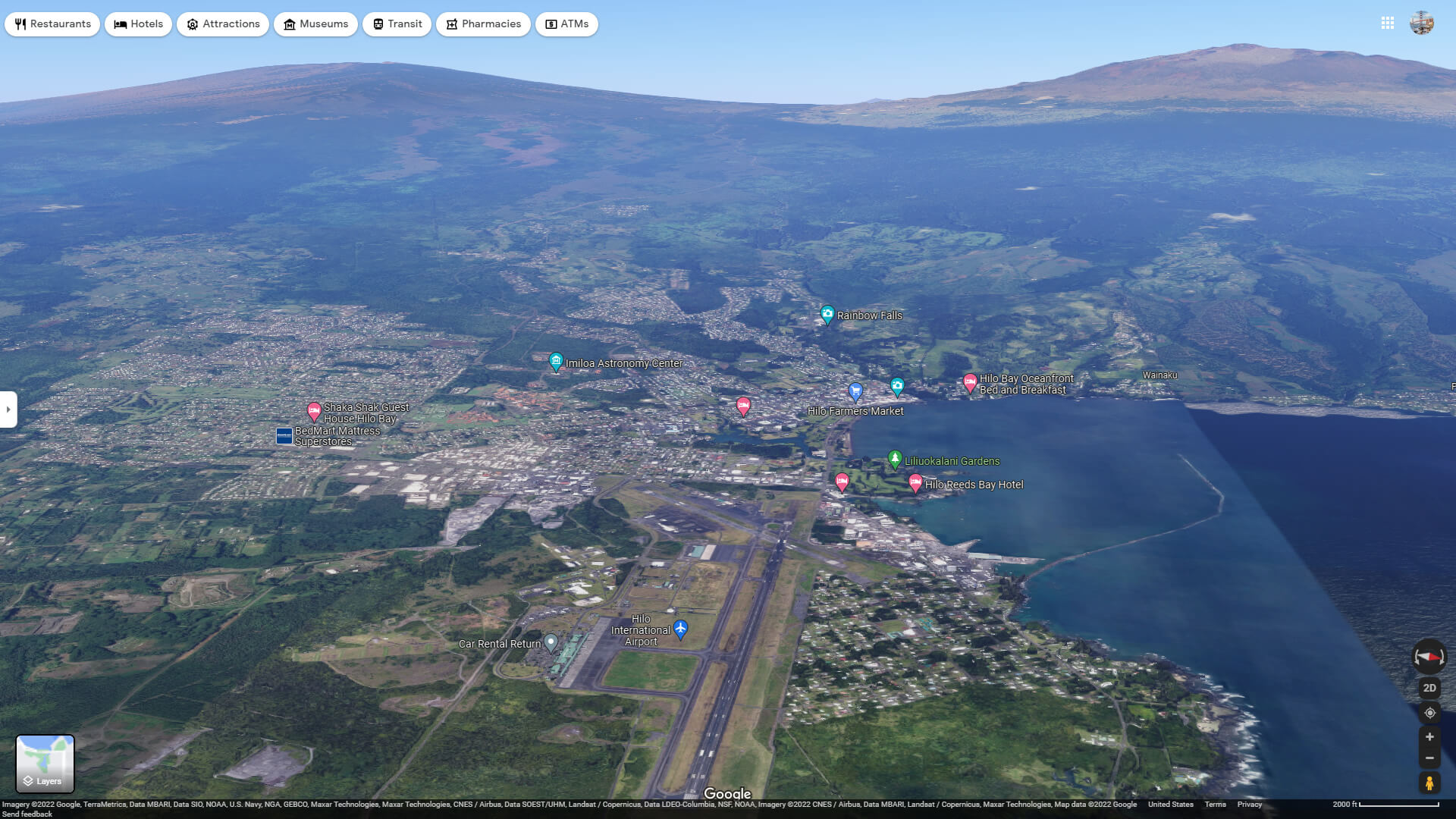 Hilo Aerial Map Hawaii